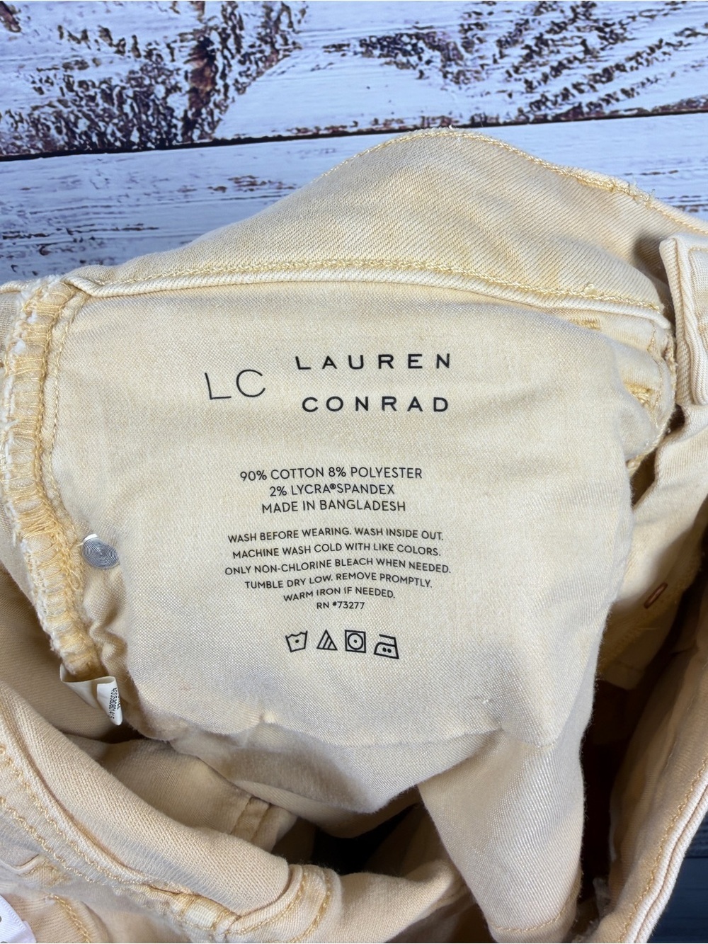 LC Lauren Conrad High Rise Button Fly Distressed Cutoff Shorts Yellow Size 4 - Picture 6 of 7